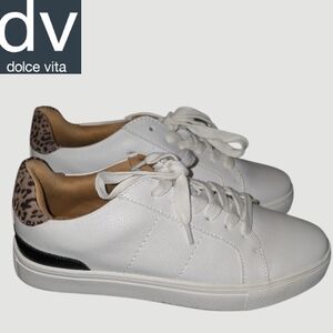 DV Dolce Vita Anibel Lace-Up Faux Leather Animal Print Court Sneakers SZ 7 NWOT